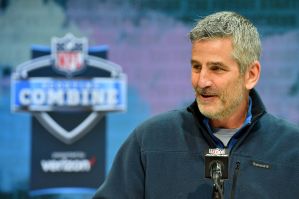 INDIANAPOLIS, INDIANA - FEBRUARY 25: Head coach Frank Reich of the Indianapolis Colts interviews during the first day of the NFL Scouting Combine at Lucas Oil Stadium on February 25, 2020 in Indianapolis, Indiana. (Photo by Alika Jenner/Getty Images)