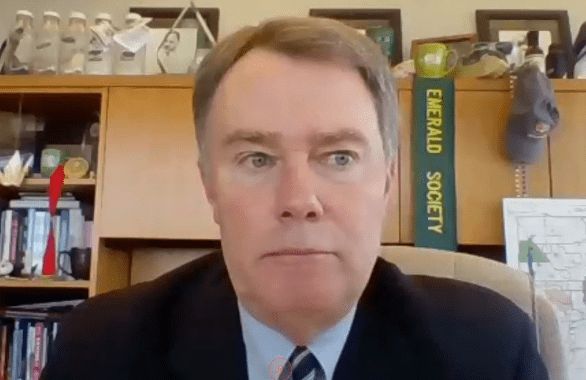 Indy Mayor Joe Hogsett in his office on Zoom