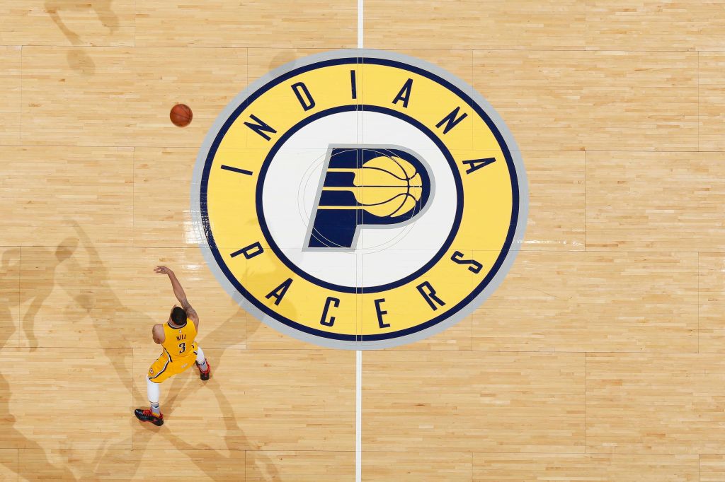 Pacers logo at center court