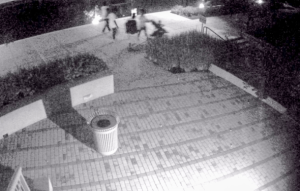 A surveillance photo of a group of people on the downtown Canal Walk.