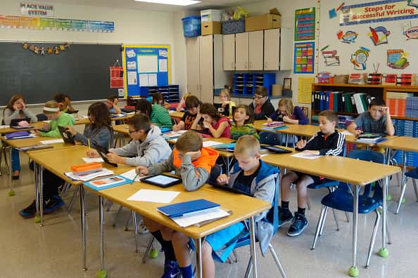 A middle school classroom in Wellsville, New York.