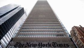 The New York Times building is seen on June 30, 2020 in New York City. - The New York Times has become the highest-profile media organization to leave Apple News, saying the tech giant's service was not helping achieve the newspaper's subscription and business goals. The daily's exit comes as news organizations around the world struggle with declining print readership and an online environment where ad revenue is dominated by Google and Facebook. (Photo by Johannes EISELE / AFP) (Photo by JOHANNES EISELE/AFP via Getty Images)