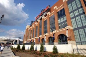 A general view of the exterior of Lucas Oil Stadium prior to the NFL game between the Chicago Bears and the Indianapolis Colts at Lucas Oil Stadium on September 7, 2008 in Indianapolis.