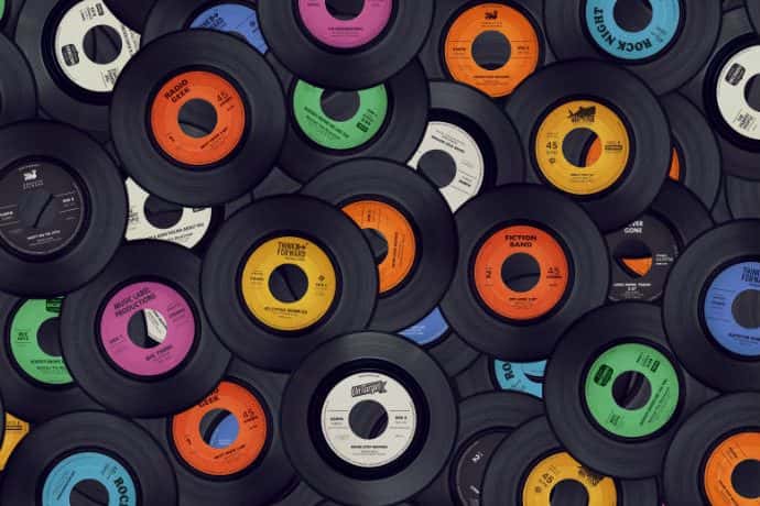 a collection of 45 rpm records.
