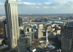 A photo of the skyline over downtown Indianapolis