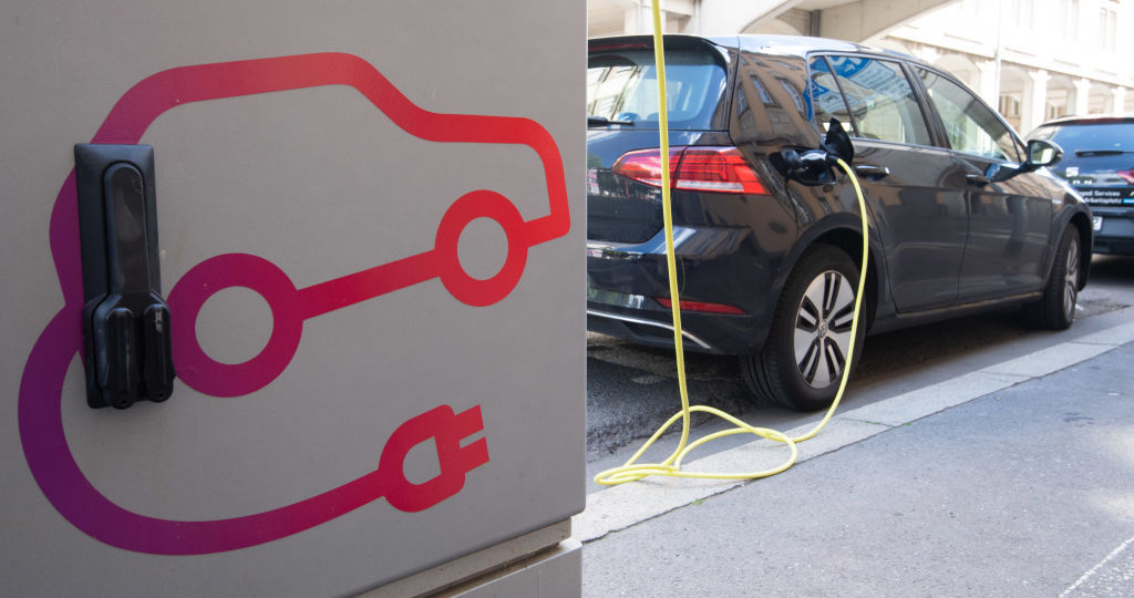 An electric car at the charging station