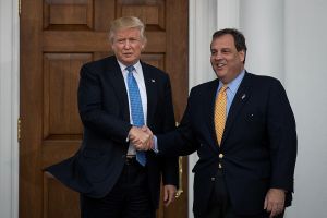 NOVEMBER 20: (L to R) President-elect Donald Trump and New Jersey Governor Chris Christie shake hands before their meeting at Trump International Golf Club, November 20, 2016 in Bedminster Township, New Jersey. Trump and his transition team are in the process of filling cabinet and other high level positions for the new administration. (Photo by Drew Angerer/Getty Images)