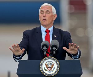 Vice President Mike Pence campaigns for President Donald Trump at a rally at Port City Air on October 21, 2020 in Portsmouth, Massachusetts. (Staff Photo By Matt Stone/ MediaNews Group/Boston Herald)