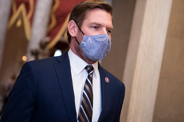 UNITED STATES - JANUARY 13: Rep. Eric Swalwell, D-Calif., an impeachment manager, is seen in the Capitol before the House voted to impeach President Donald Trump for inciting an insurrection on