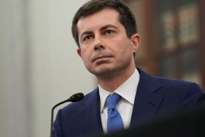 Transportation Secretary and former South Bend Mayor Pete Buttgieg at a press conference