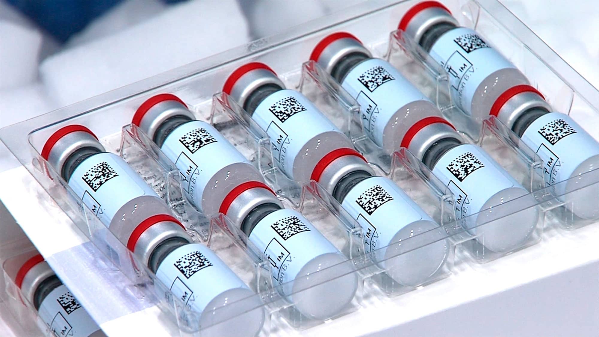 Vials of the Johnson and Johnson coronavirus vaccine.