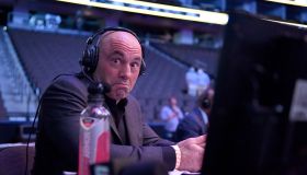 Announcer Joe Rogan reacts during UFC 249 at VyStar Veterans Memorial Arena on May 09, 2020 in Jacksonville, Florida. (Photo by Douglas P. DeFelice/Getty Images)