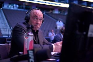 Announcer Joe Rogan reacts during UFC 249 at VyStar Veterans Memorial Arena on May 09, 2020 in Jacksonville, Florida. (Photo by Douglas P. DeFelice/Getty Images)