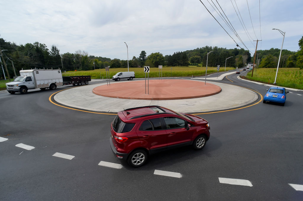 September 9: At the roundabout at the intersection of Route 662 and 73 in Ruscombmanor Township, PA September 9, 2020. (Photo by Ben Hasty/MediaNews Group/Reading Eagle via Getty Images)