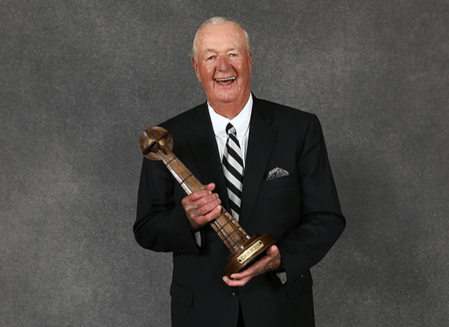 Bobby Slick Leonard poses with his trophy he was given as a member of the National Basketball Hall of Fame