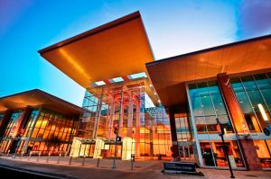 The front of the Indiana Convention Center in downtown Indianapolis.