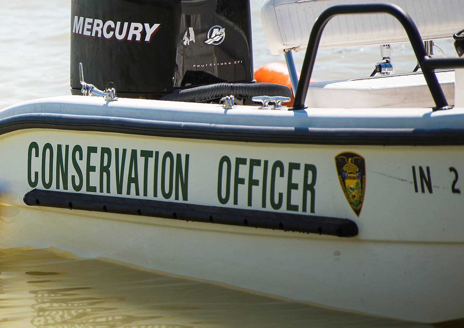 A boat belonging to an Indiana Conservation Officer.