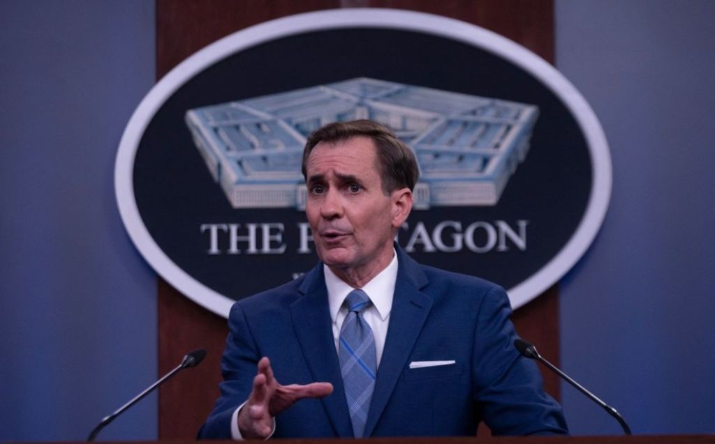 Pentagon Spokesman John Kirby speaks during a press briefing on the situation in Afghanistan at the Pentagon in Washington, DC on August 16, 2021. - US President Joe Biden warned the Taliban Monday not to disrupt or threaten the evacuation of thousands of American diplomats and Afghan translators at the Kabul airport. (Photo by ANDREW CABALLERO-REYNOLDS / AFP) (Photo by ANDREW CABALLERO-REYNOLDS/AFP via Getty Images)
