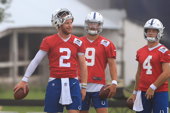 Indianapolis Colts Quarterback Carson Wentz working out at training camp