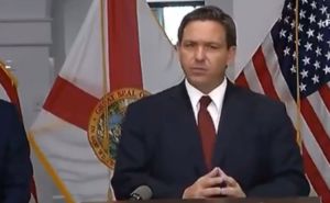 A screen capture shows Florida Governor Ron DeSantis as he responds to Biden's "Get out of the way" remarks.