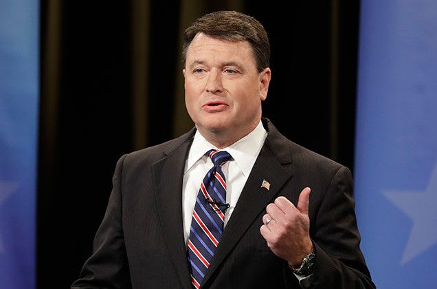 Indiana Attorney General Todd Rokita is pictured as he answers questions at a press conference.