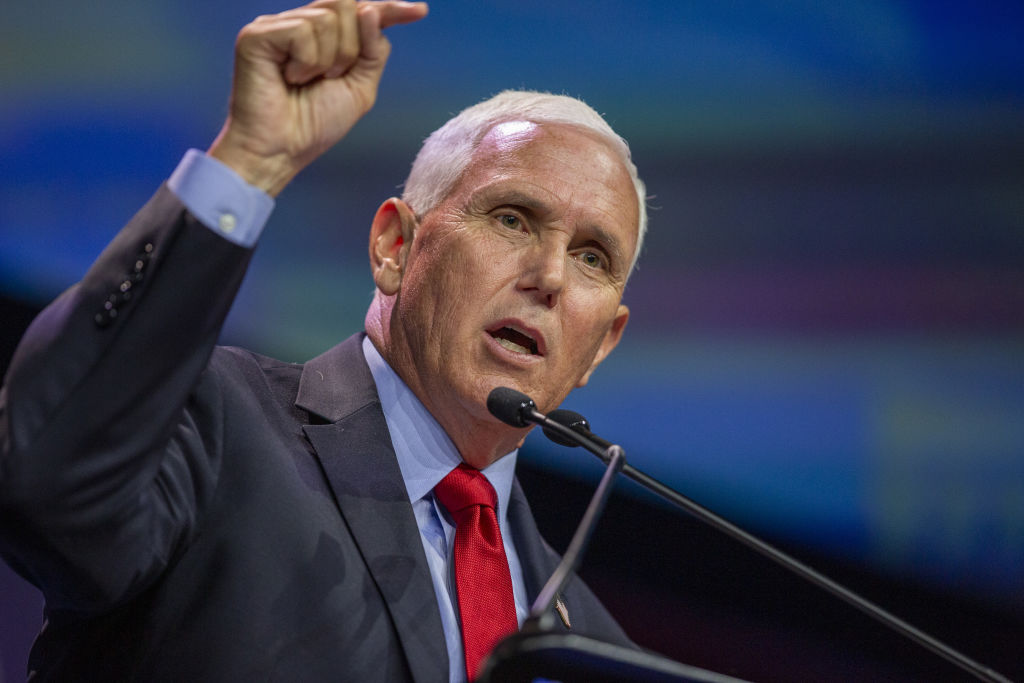 Former U.S. Vice President Mike Pence speaks during the FAMiLY Leader summit in Des Moines, Iowa, U.S., on Friday, July 16, 2021. Pence headlined the evangelical group's 10th annual leadership summit. Photographer: Rachel Mummey/Bloomberg via Getty Images