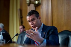 U.S. Sen. Todd Young (R-IN) questions Chris Magnus as he appears before a United States Senate Committee on Finance hearing to consider his nomination to be Commissioner of U.S. Customs and Border Protection on October 19, 2021 in Washington, DC. The hearing for Magnus’s confirmation comes after it was delayed for several months by Chairman Sen. Ron Wyden (D-OR), who called on the Department of Homeland Security to release documents related to the involvement of DHS in the street protests in Portland, Oregon. (Photo by Rod Lamkey-Pool/Getty Images)