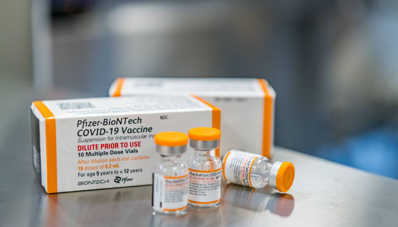 Vials of the Pfizer vaccine for children.