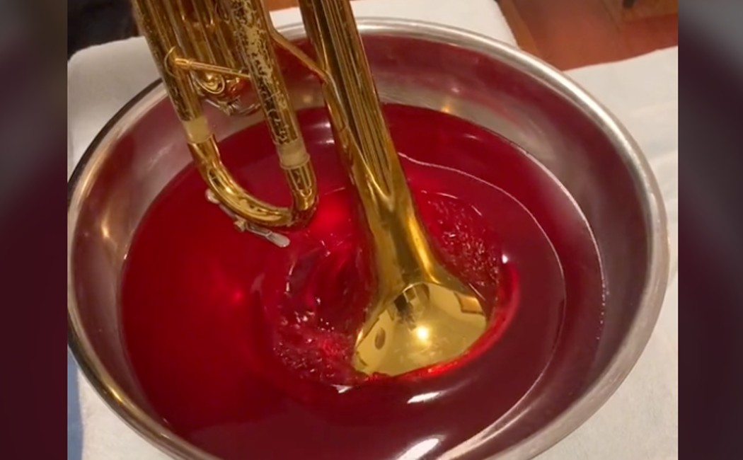 Visual Art A Trumpet Being Played Under Pudding Bubble Soap and JellO