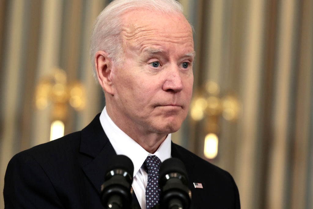 U.S. President Joe Biden answers questions after introducing his budget request for fiscal year 2023 in the State Dining Room of the White House on March 28, 2022 in Washington, DC. After giving remarks on his $5.8 trillion budget request, President Biden spoke on the speech he gave in Poland over the weekend. (Photo by Anna Moneymaker/Getty Images)