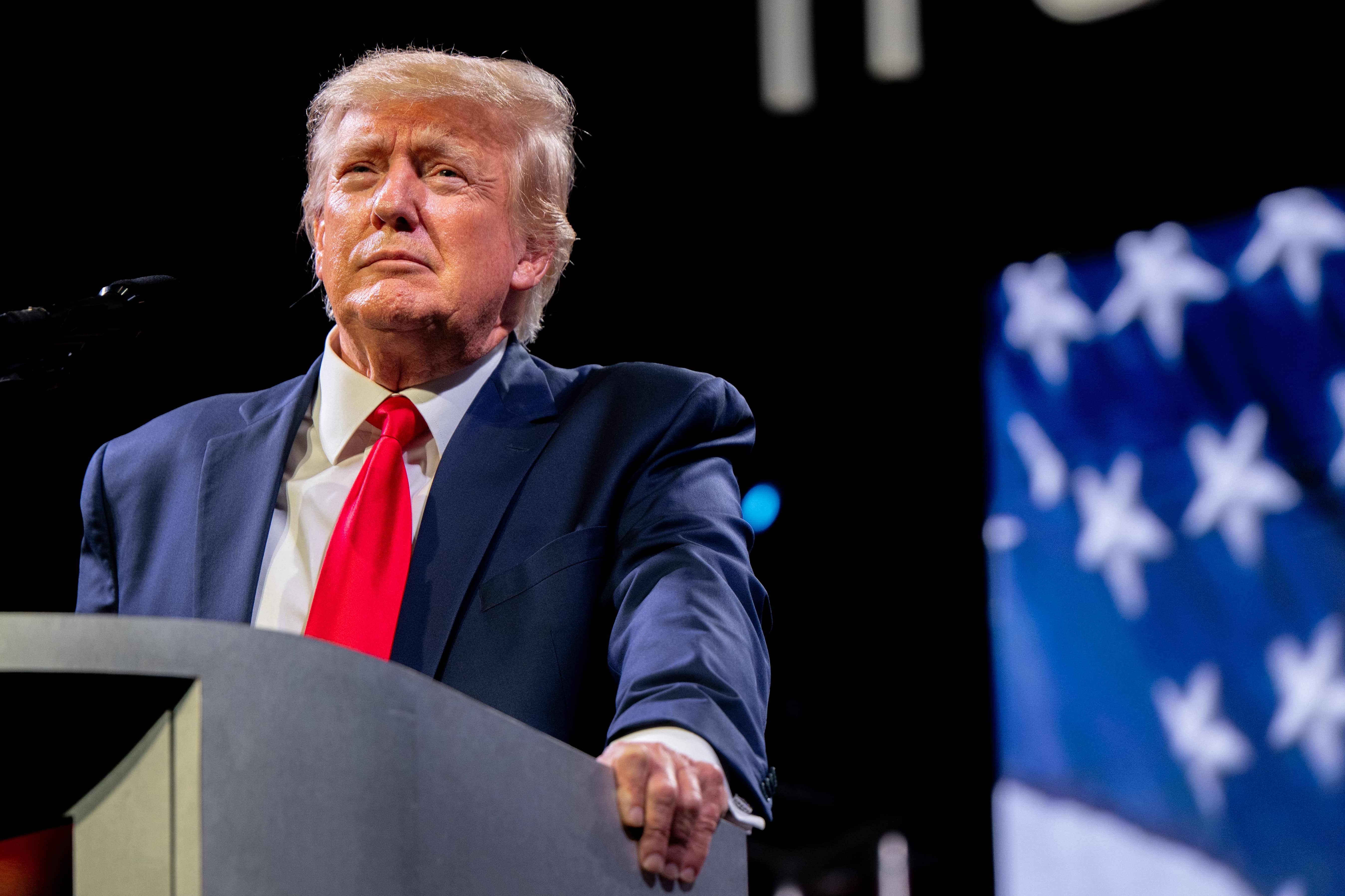 AUSTIN, TEXAS - MAY 14: Former U.S. President Donald Trump speaks during the American Freedom Tour at the Austin Convention Center on May 14, 2022 in Austin, Texas. The national event gathered conservatives from around the country to defend, empower and help promote conservative agendas nationwide.
