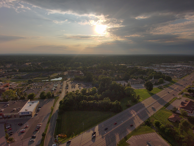 Aerial view of the sun setting