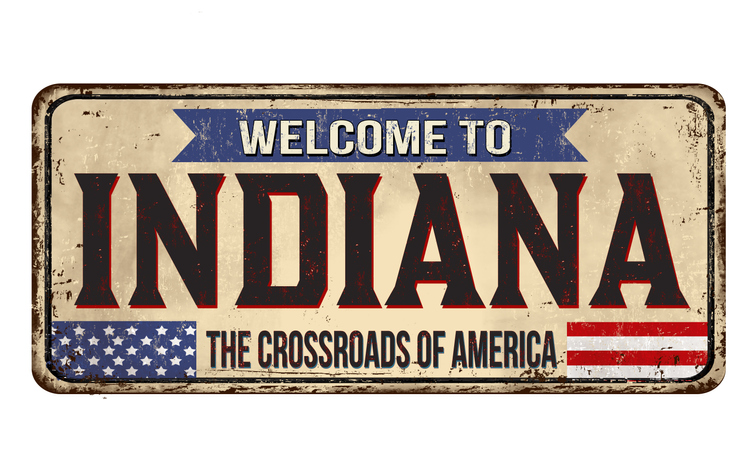 Illustration of a colorful [WELCOME TO INDIANA] sign isolated on a white background