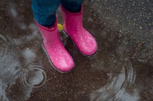 rubber boots in a puddle