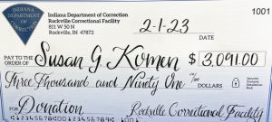 Check Donated by Rockville Correctional Prisoners to Susan G. Komen