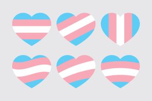 Blue, pink and white colored heart icon, as the colors of the transgender flag. LGBTQI concept.
