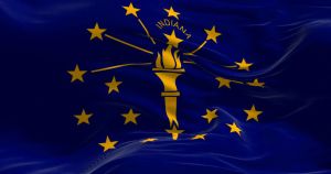 Close-up view of the Indiana state flag waving in the wind