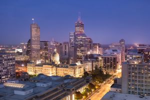 City skyline view of Indianapolis, Indiana, USA at night