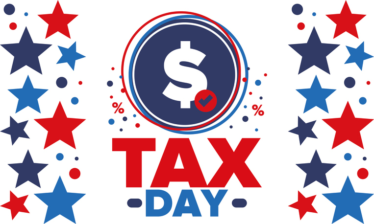 National Tax Day in the United States. Federal tax filing deadline. Day on which individual income returns must be submitted to the federal government. American patriotic vector poster