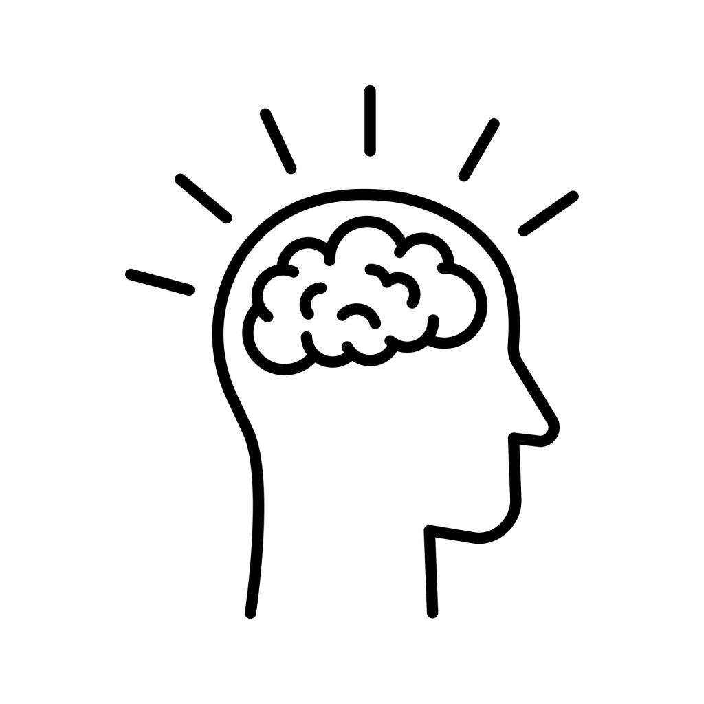 Human brain in head icon. Brain activity concept.