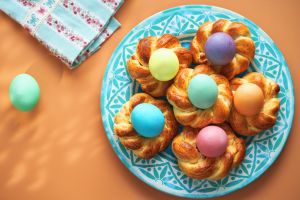 Easter Sweet Bread Twists with Colorful Easter Eggs