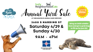 Flyer for Indy Neighborhood Cats Garage Sale