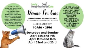 Flyer for Indy Neighborhood Cats Garage Sale