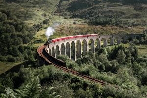 Hogwarts Express,High angle view of train on railroad track
