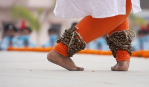 Foot of an Indian woman dancing kathak on the stage