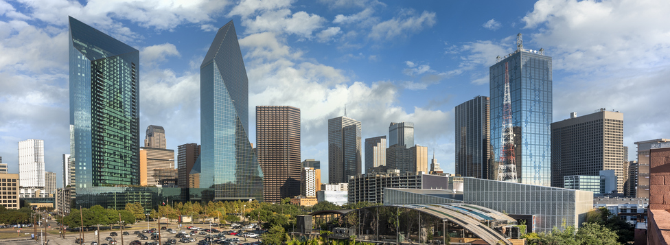 Dallas Texas USA downtown city skyline panorama view of the buildings in the financial district