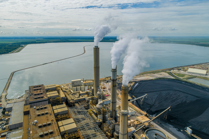 Aerial View of Large Coal Fired Power Plant