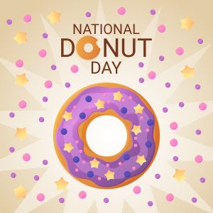 National Donut Day banner. 2 june. Stock vector illustration in flat cartoon style.