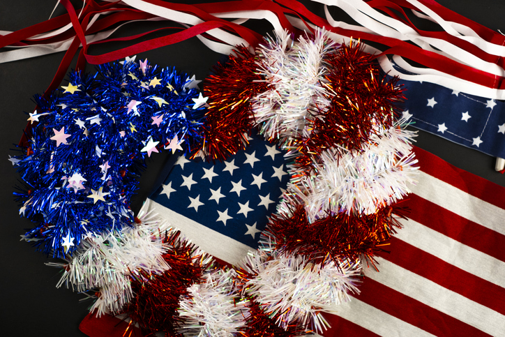 American flags and ornaments stock photo