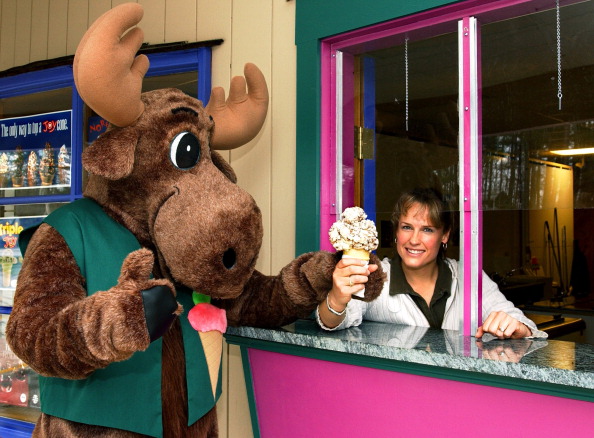Milton the Moose, gets a Moose Lick ice cream cone with Moose Tracks ice cream, a specialty flavor b...